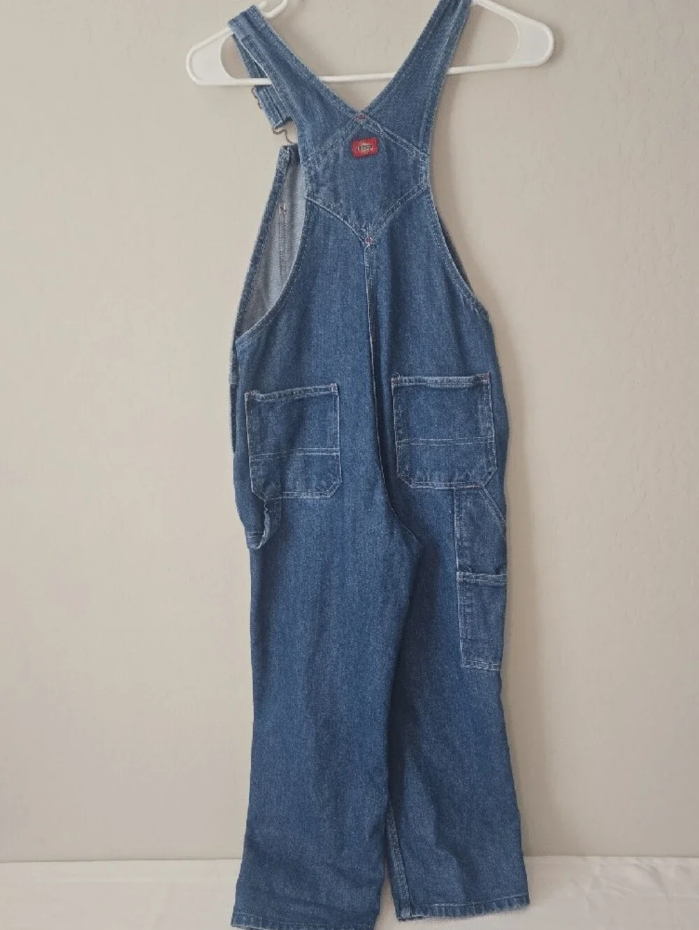 Dickies Light Blue Denim Bib Overalls with Red Logo Patch